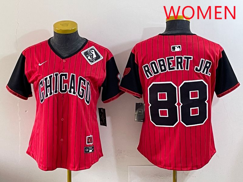 Women 2025 Chicago White Sox 88 Robert jr Red Joint Name Nike MLB Jersey style 29